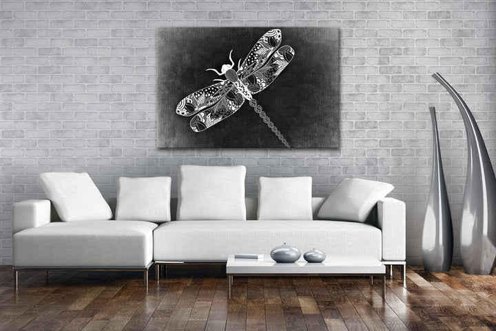 deyoli Abstrakte Libelle Effekt: Schwarz/Weiss Format: 80x60 als Leinwandbild, Motiv fertig gerahmt