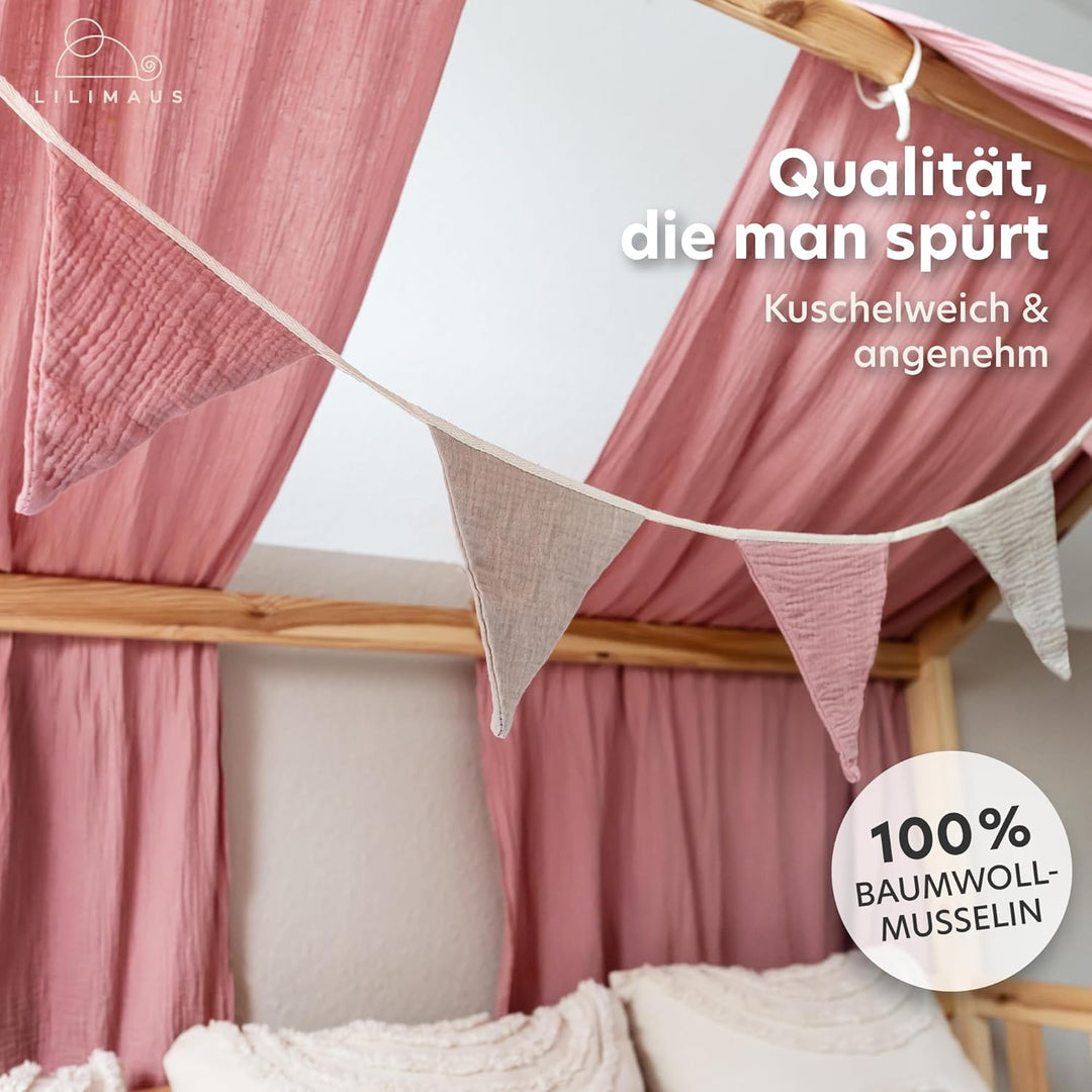 lilimaus Wimpelkette Stoff [Rosa & Beige] - Wimpelkette Kinderzimmer - 100% Baumwolle Handmade Girla