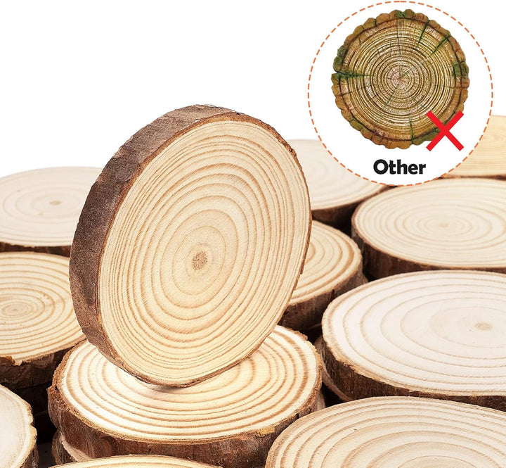 ilauke 50 Stücke Holz Log Scheiben, 6-7 cm Unvollendete Runde Naturholz Baumscheiben ohne Loch Ca.8m
