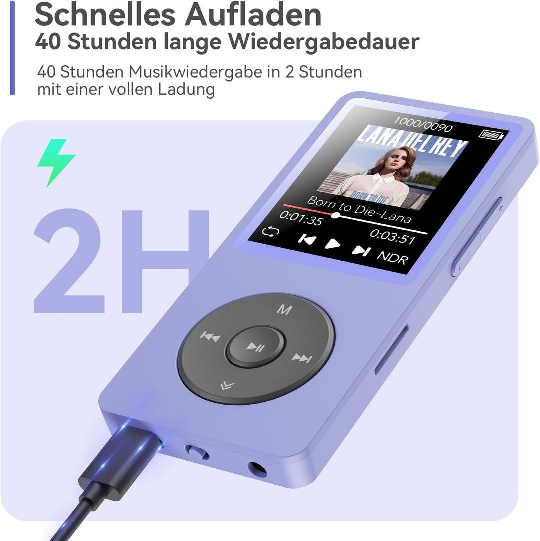 AGPTEK MP3 Player 32GB Bluetooth 5.3, 1.8 Zoll 40 Stunden Wiedergabezeit Digital Kinder MP3 Player m