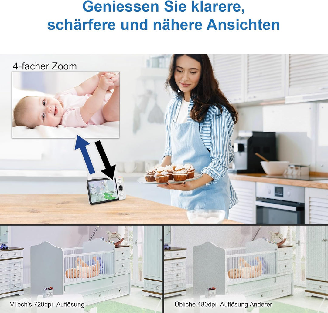 VTech VM818 HD Babymonitor – Video-Babyphone mit Weitwinkelkamera – HD-Video, klarer Sound, 5" LCD-F