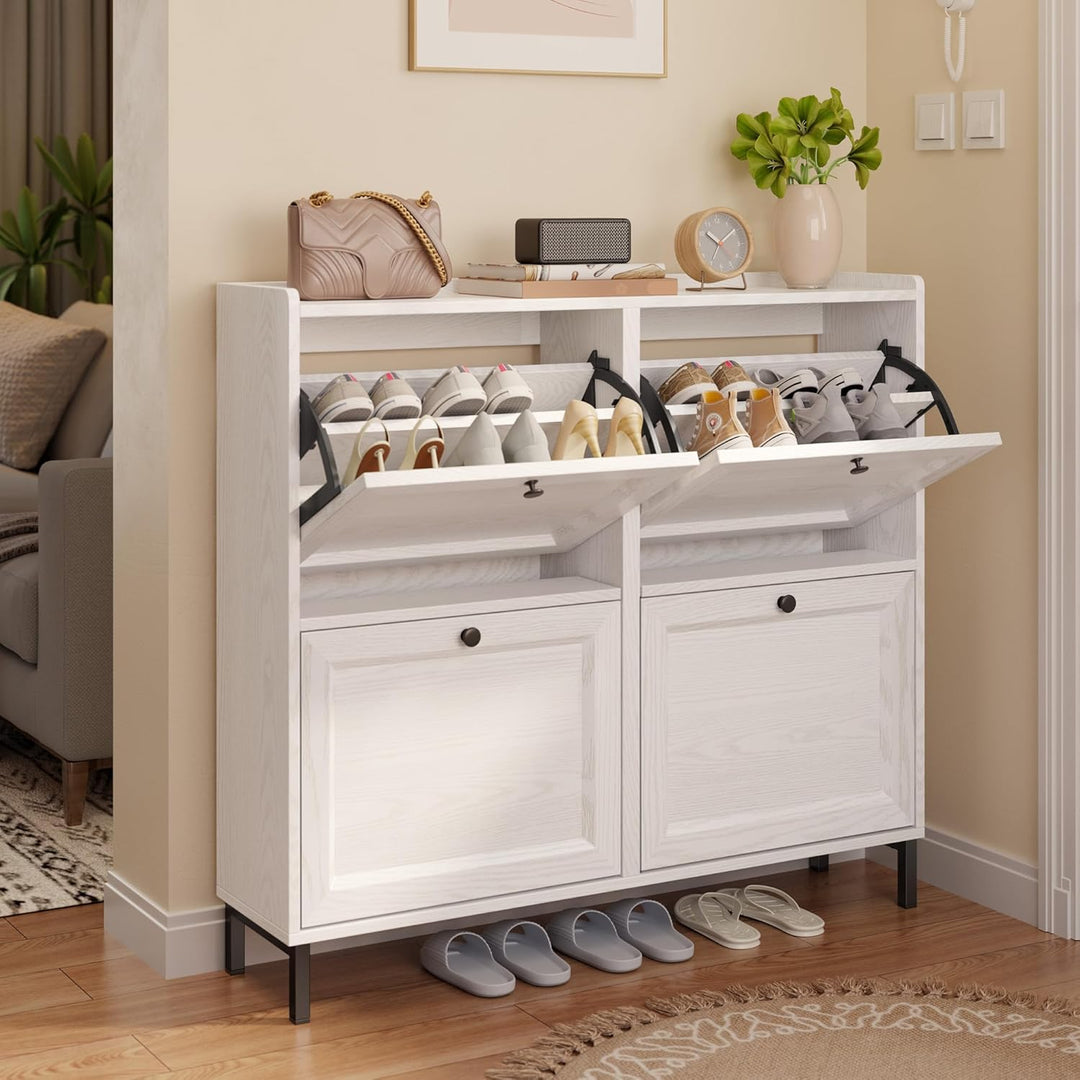 Bealife Schuhschrank mit 4 Klappen – dünner und moderner Schuhschrank mit eingezäunter Decke, Staura