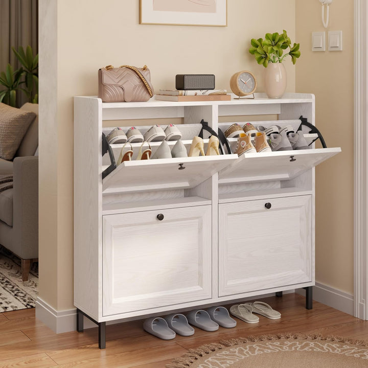 Bealife Schuhschrank mit 4 Klappen – dünner und moderner Schuhschrank mit eingezäunter Decke, Staura