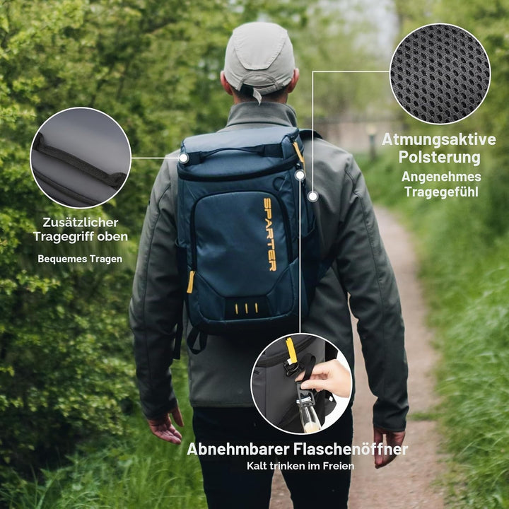 SPARTER Rucksack Kühler Isoliert Auslaufsicher 30/45 Dosen 2 Isolierte Fächer Thermotasche Tragbar L