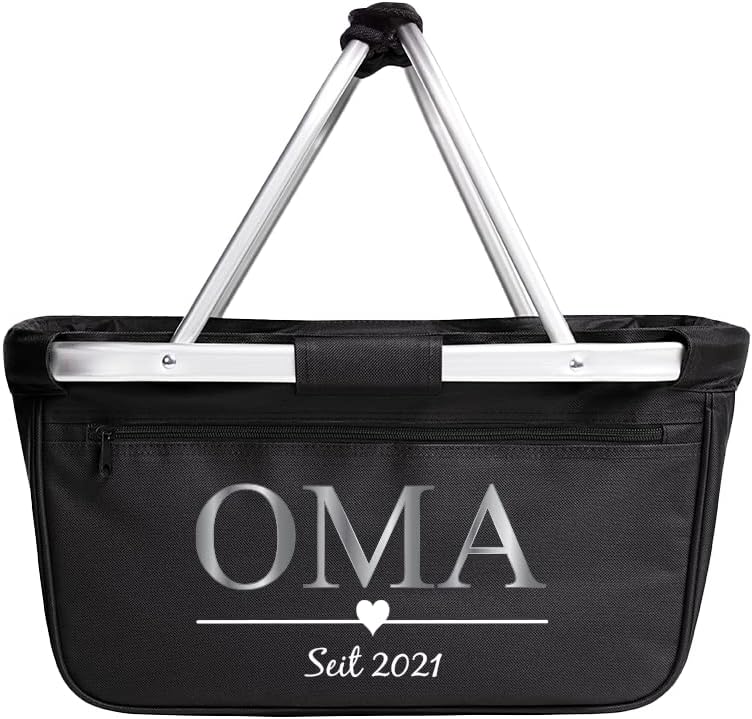 Einkaufskorb faltbar I OMA MOM Jahreszahl I personalisiert Geschenk stabil klappbar OPA (schwarz), S