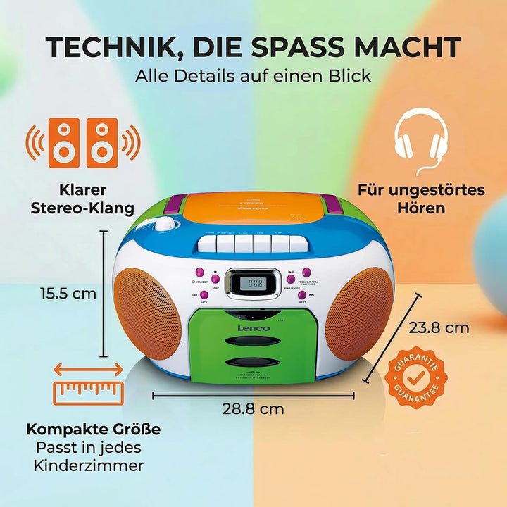Lenco SCD-971 -Kinderradio - Kassettenradio mit CD - CD-Radio - Kassettenplayer - Stereo Lautspreche