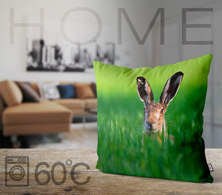 VOID Hase Wiese Sommer Kissenbezug 50x50 Kissenhülle Polyester Zierkissen Couchkissen Ostern Osterde