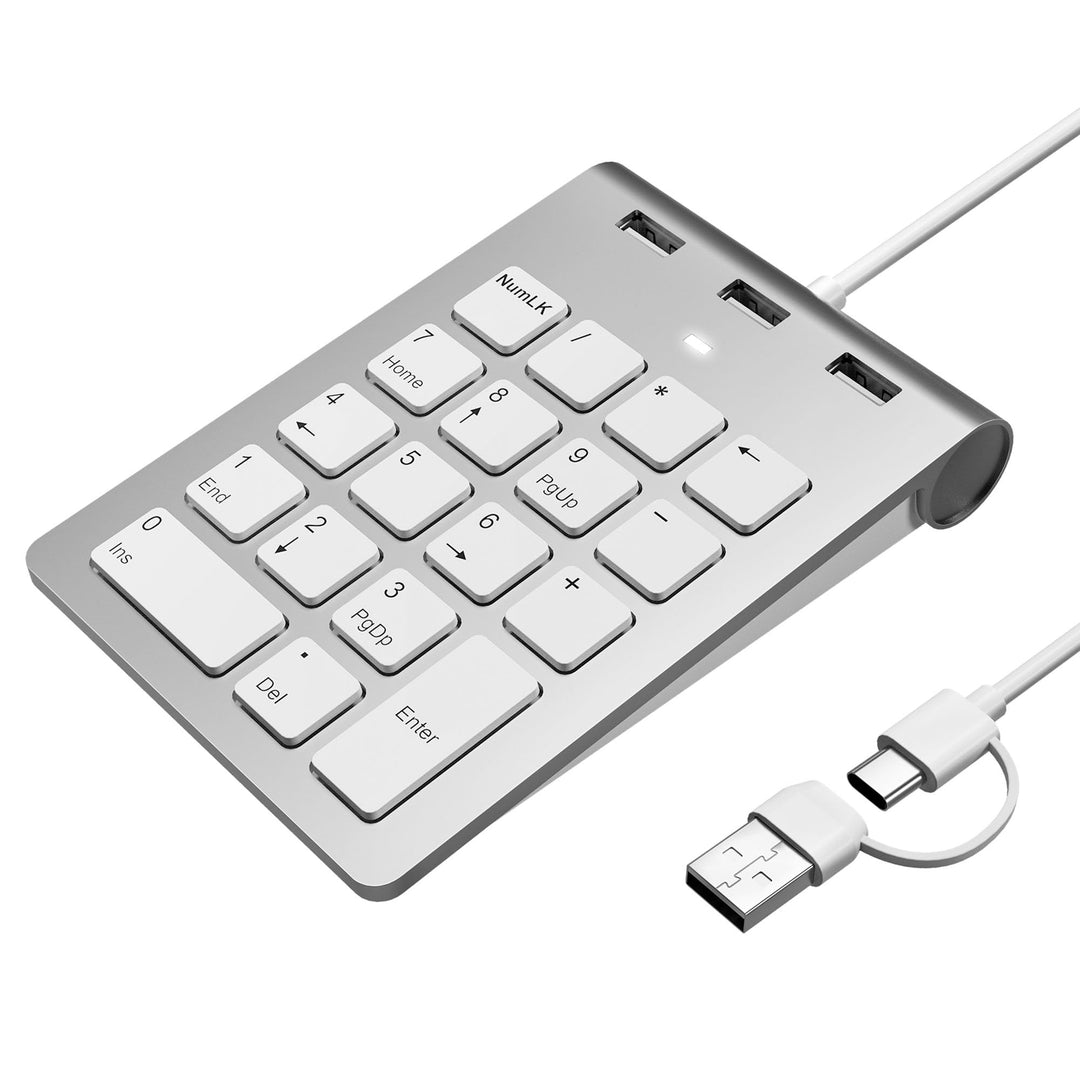 Numeric Keypad Wired Numpad, USB A/USB C Ziffernblock Ergonomischer Mini Nummernblock mit 3 USB 2.0