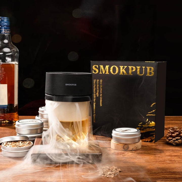 Elektrisches Whisky Smoker Set, Cocktail Smoker Kit mit 6 Holzspänen, Whiskey Smoker Kit Mit Eingeba