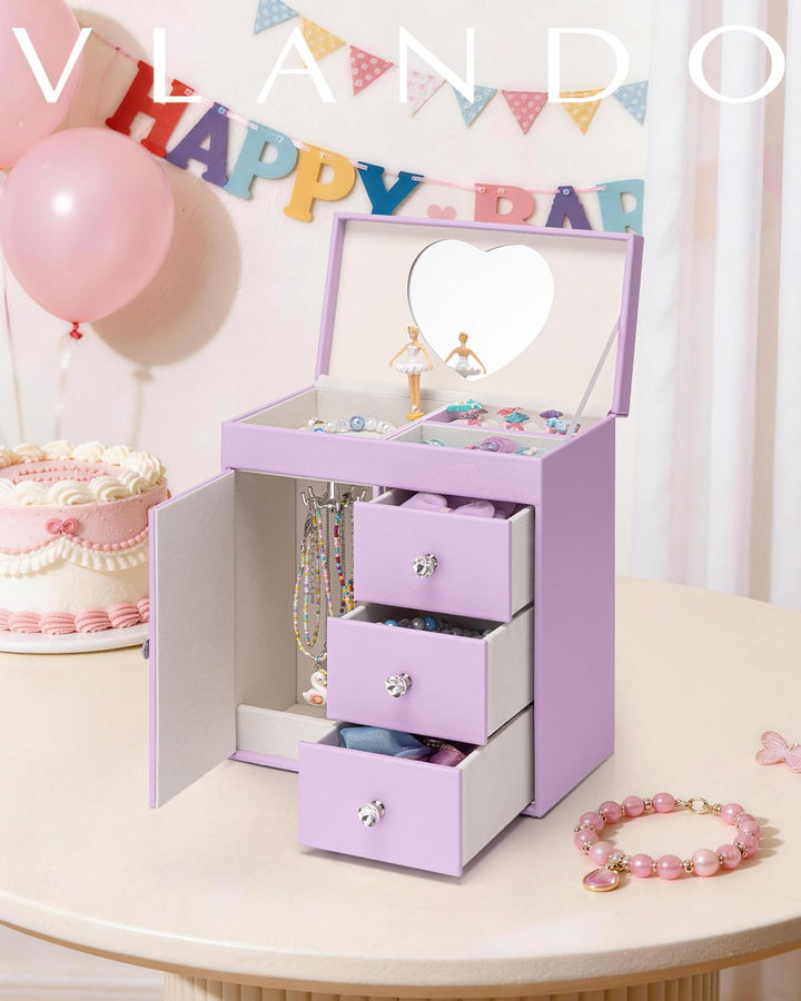 VLANDO Musical Schmuckkästchen Mädchen, grosses Kind Musik-Box mit Ballerina für Geburtstag Schlafzi