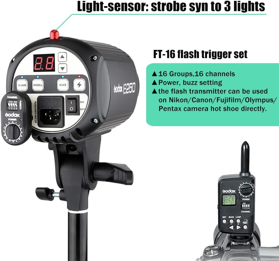 Godox 750W Studio Stroboskop Blitzlicht Kit, Stroboskop Beleuchtungsset für Fotografie, 3x250W 5600K