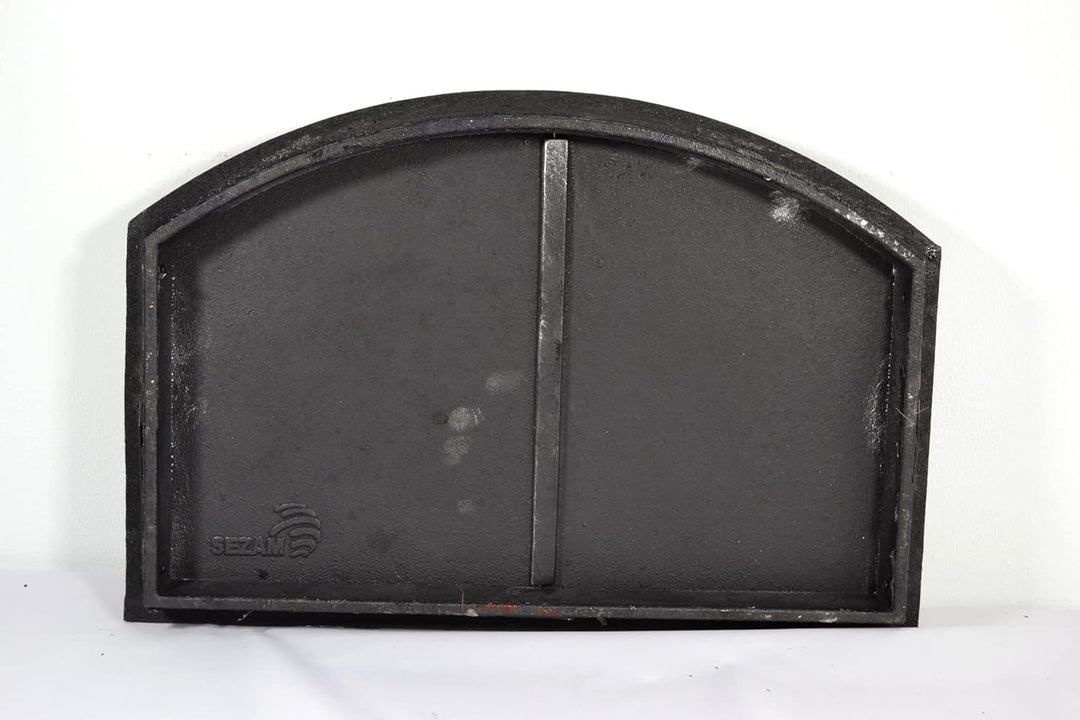 SEZAM doppelte Backofentür aus Gusseisen mit Türriegel, Nietenoptik, Pizzaofentür - Brotofen - Stein