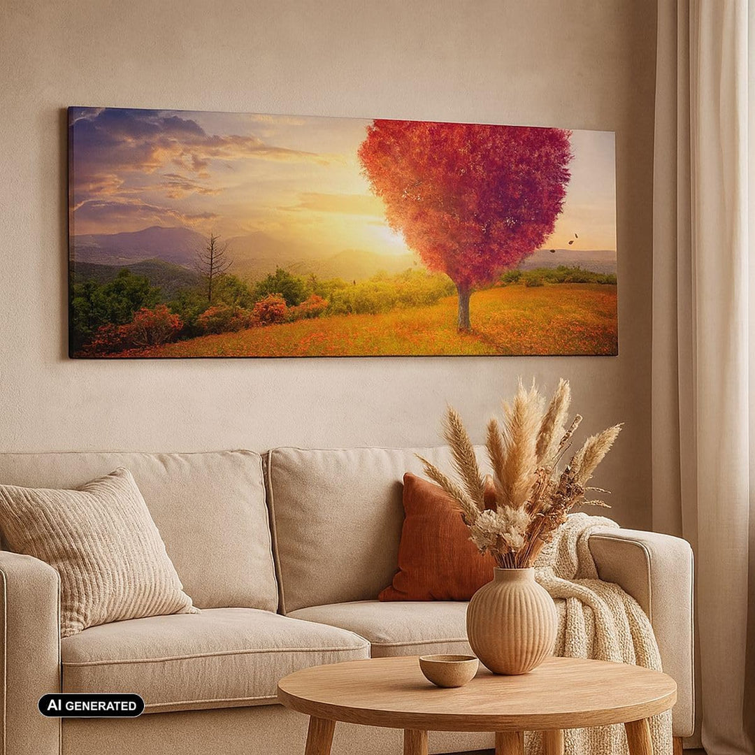 Panorama Bilder auf Leinwand Baum Wiese Blume Leinwandbild mit Rahmen 90x30cm Wandbilder Dekoration