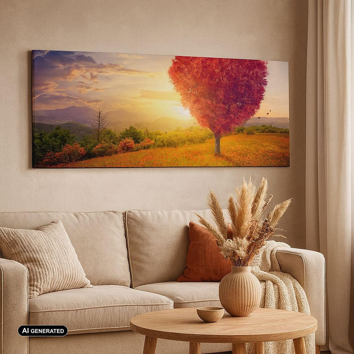 Panorama Bilder auf Leinwand Baum Wiese Blume Leinwandbild mit Rahmen 90x30cm Wandbilder Dekoration