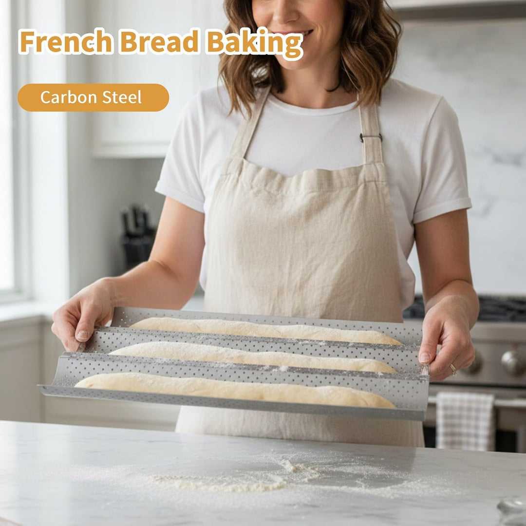 Perforierte Baguette-Pfanne, Edelstahl-Baguette-Backblech Antihaft-Brotblech zum Backen von französi