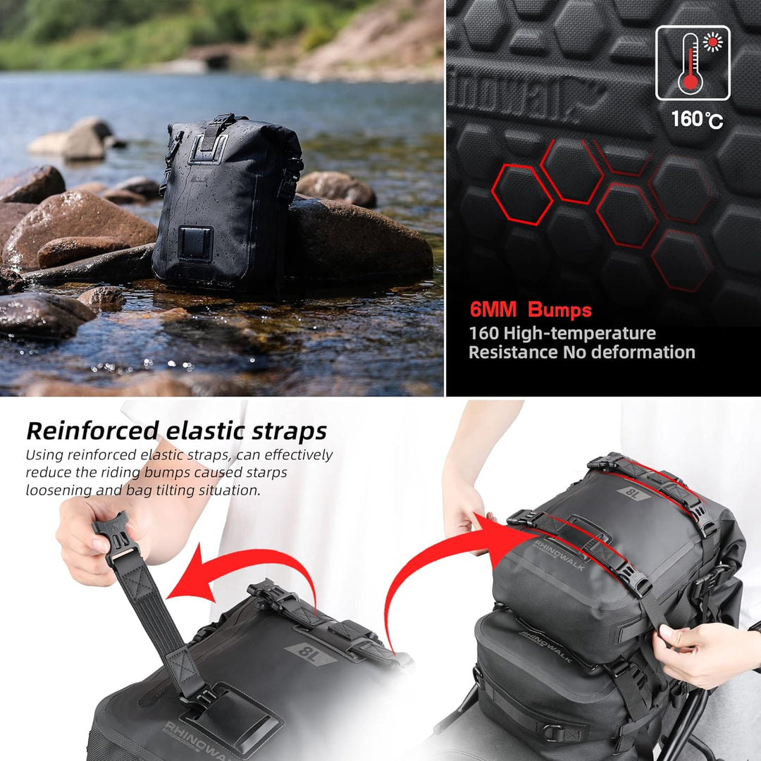 Rhinowalk Motorrad Sitztasche 8/15/30L Wasserdicht Motorradtasche Satteltaschen Gepäckträgertaschen