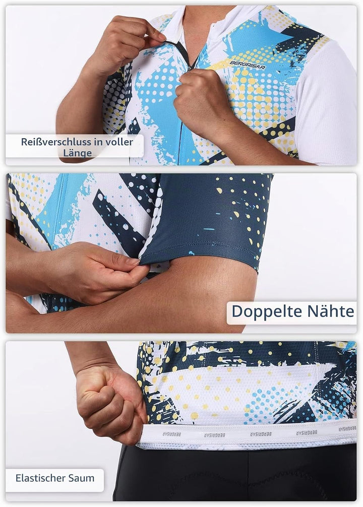 BERGRISAR Kurzarm Fahrradtrikot Herren Radtrikot mit Reissverschluss Taschen Trikots für MTB Mountai