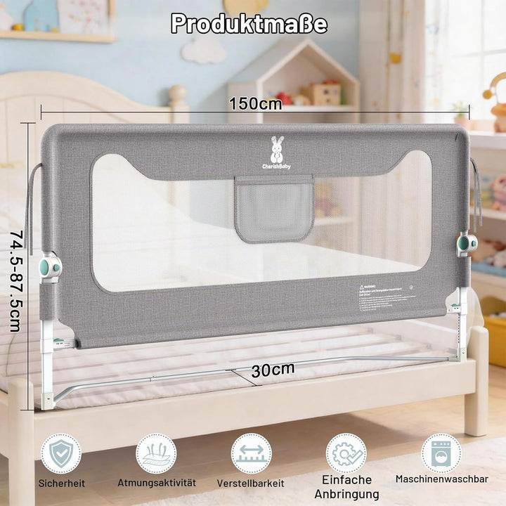 Verdego Rausfallschutz Bett 150 cm, Rausfallschutz Boxspringbett Klappbar, 300D Oxford Stoff, Luftig