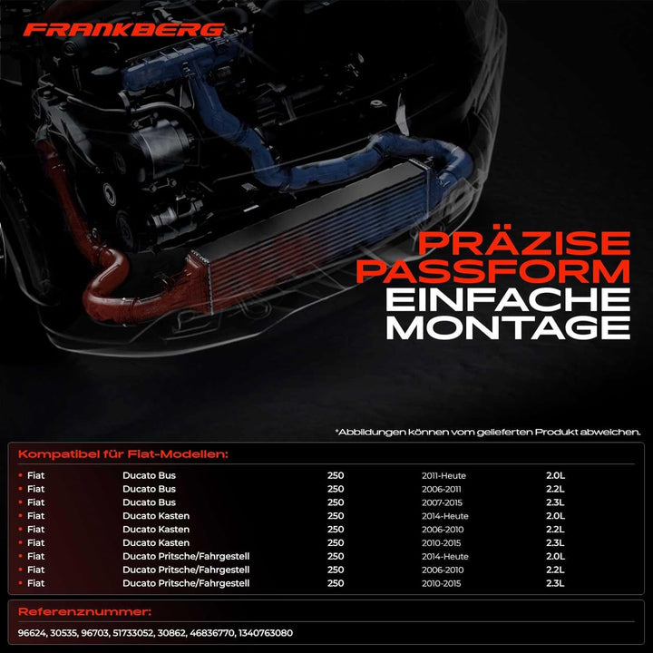 Frankberg Ladeluftkühler Kompatibel mit Docato Bus Kasten Pritsche/Fahrgestell 250 290 2.0L 2.3L Die