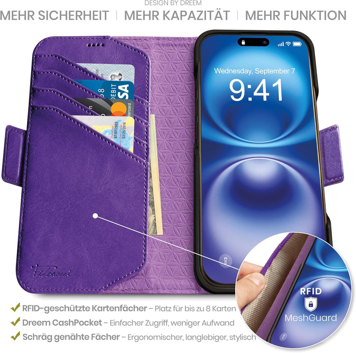 Dreem Fibonacci kompatibel mit iPhone 15 Pro Max Brieftaschen-Etui / 2-in-1 stossfestes Etui und abn