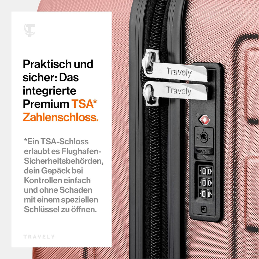 Travely Polycarbonat Koffer Gross 77cm XL - 100L Innenvolumen - 158cm Gurtmass, sehr robuster Hartsc