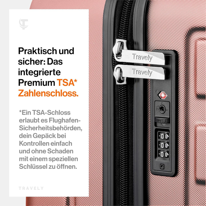 Travely Polycarbonat Koffer Gross 77cm XL - 100L Innenvolumen - 158cm Gurtmass, sehr robuster Hartsc