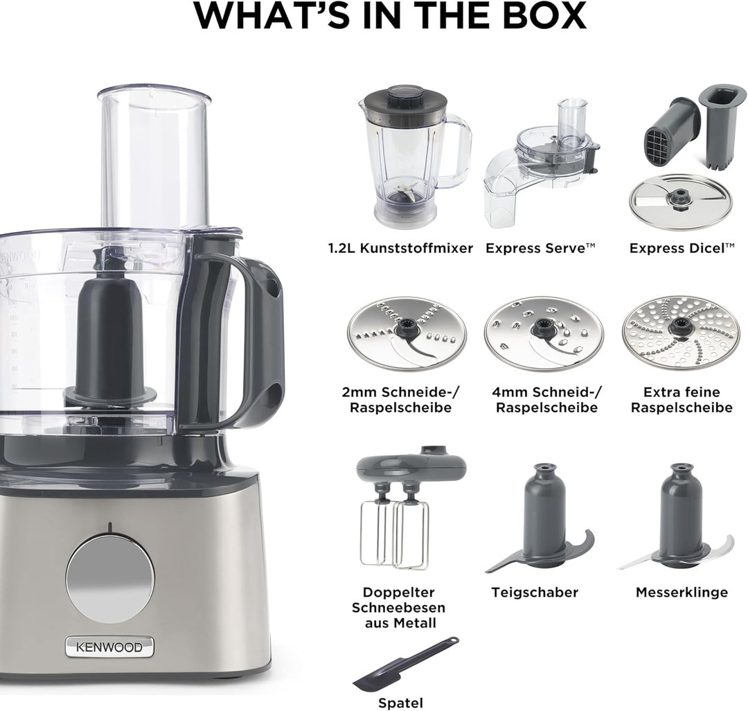 Kenwood MultiPro Compact FDM304SS – Kompakt-Küchenmaschine, 2,1 Liter, leistungsstarker Küchenhelfer