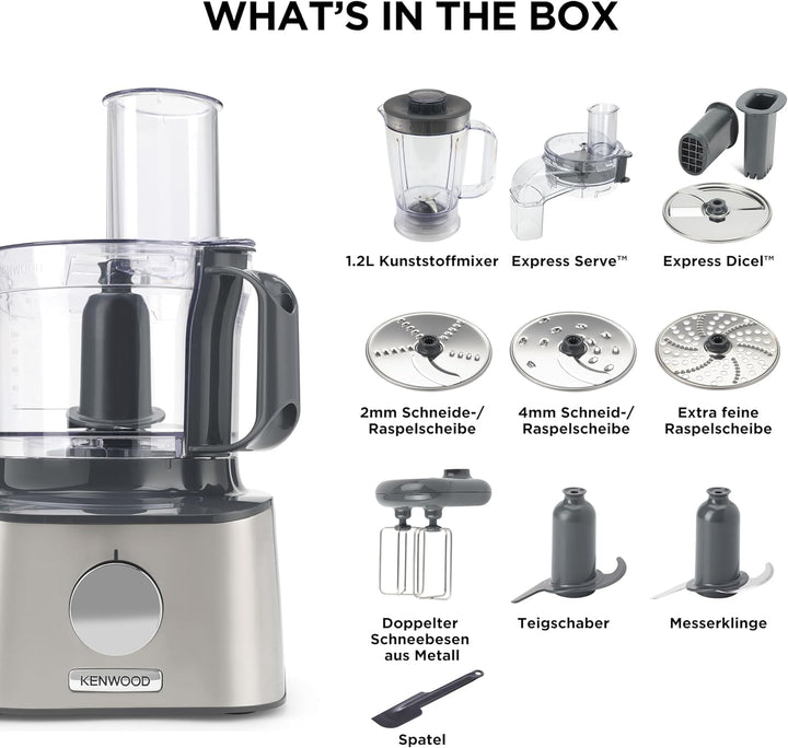Kenwood MultiPro Compact FDM304SS – Kompakt-Küchenmaschine, 2,1 Liter, leistungsstarker Küchenhelfer