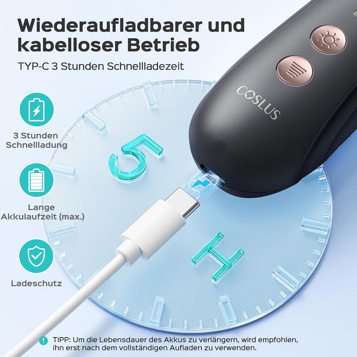 COSLUS Elektrische Nagelfeile Tragbar Kabellos: 5-in-1 Professionelle Maniküre Pediküre set mit LED