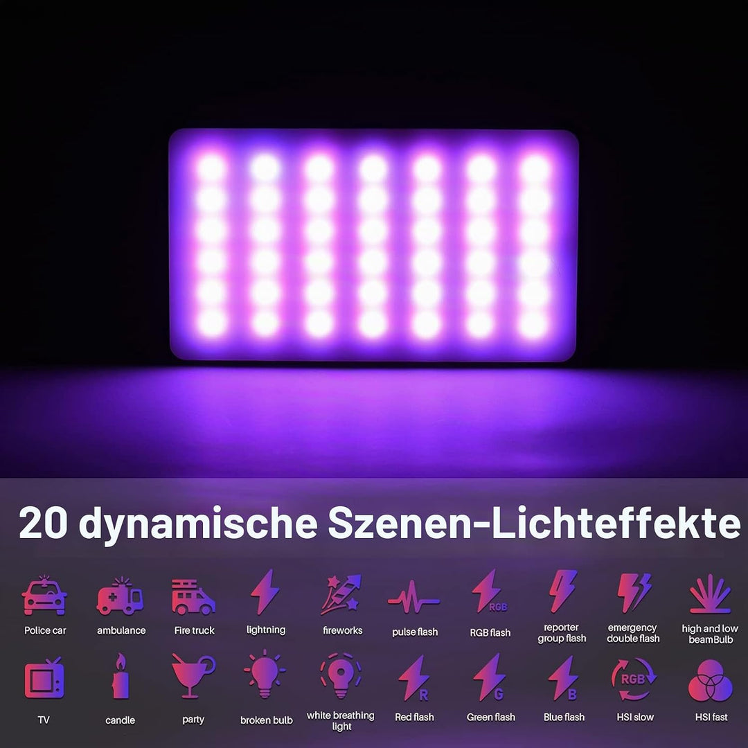 Video Licht RGB, Andoer LED Videoleuchte mit 3100 mAh Akku,Mini Kamera Licht,Dimmbare 2500K-9000K,Wi