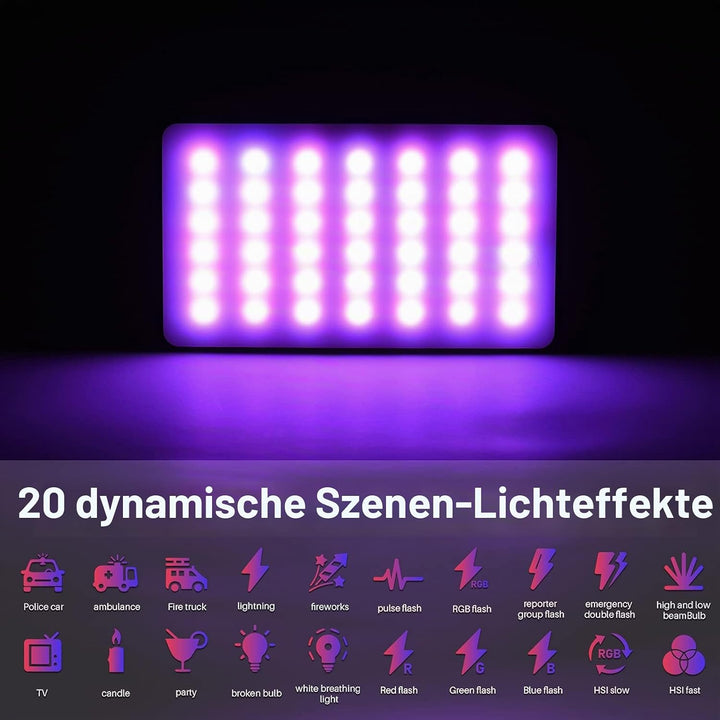 Video Licht RGB, Andoer LED Videoleuchte mit 3100 mAh Akku,Mini Kamera Licht,Dimmbare 2500K-9000K,Wi