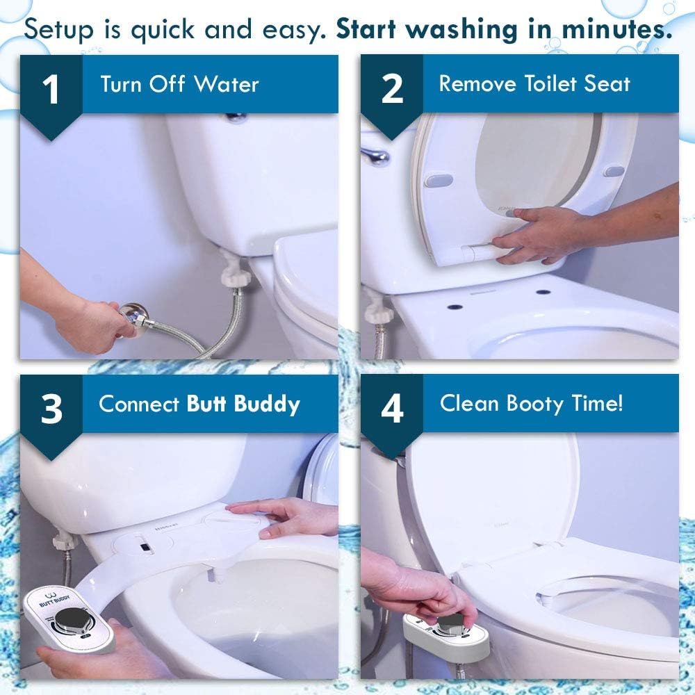 BUTT BUDDY - Bidet Toilet Seat Attachment & Fresh Water Sprayer (Easy to Install, Universal Fit, No