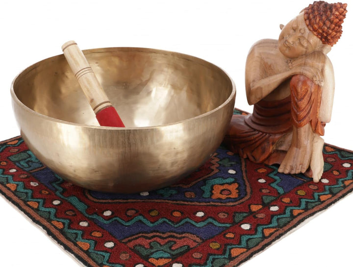 GURU SHOP Handgearbeitete Klangschale mit Langanhaltendem Ton, Tibet Klangschale - 26 cm, Gold, Klan