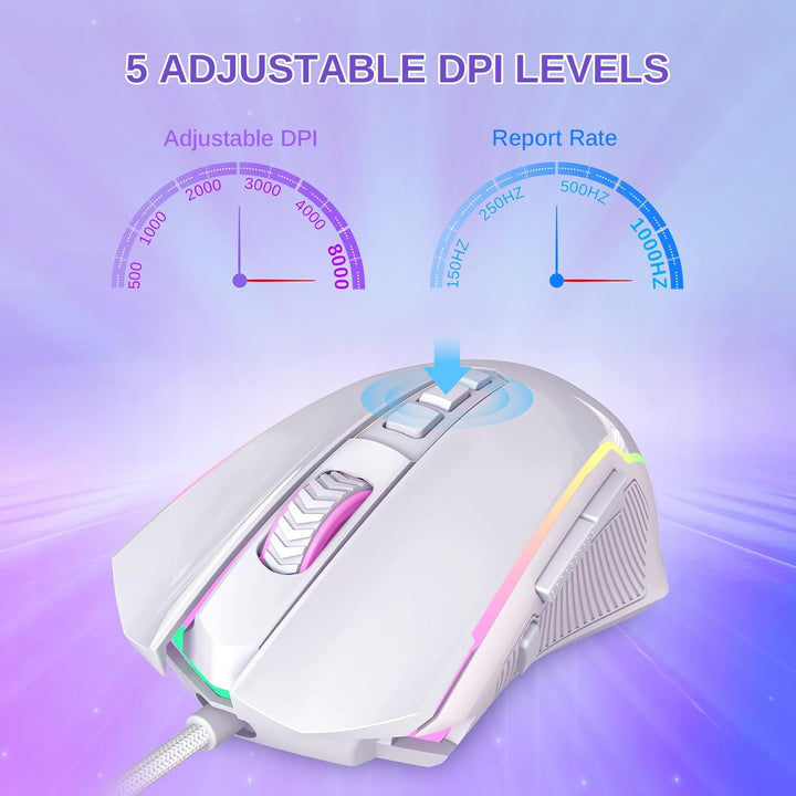 Redragon Gaming Maus, Gaming Mouse mit RGB und Einstellbar 8000 DPI, Maus mit 9 programmierbare Tast