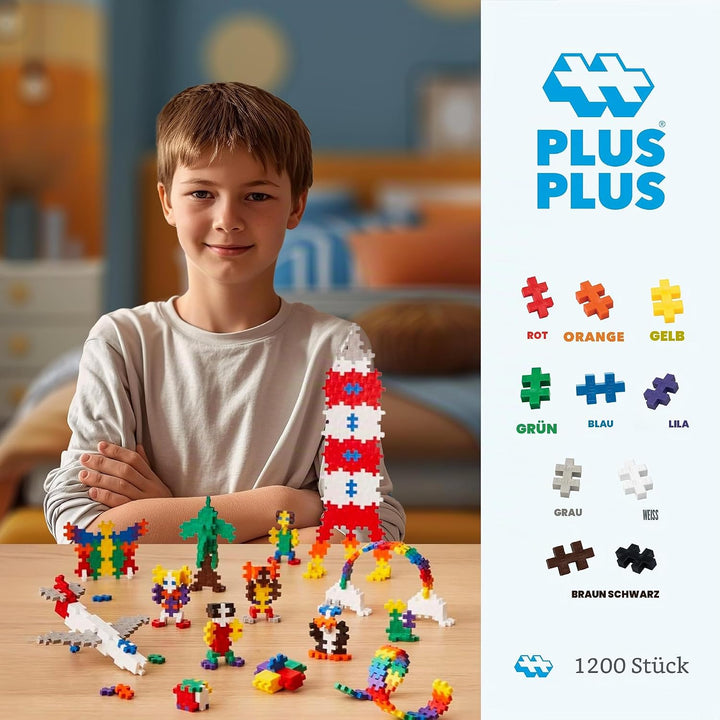 Plus-Plus 9603320 Geniales Konstruktionsspielzeug, Open Play Basic, Bausteine-Set, Teile, bunt, 1200