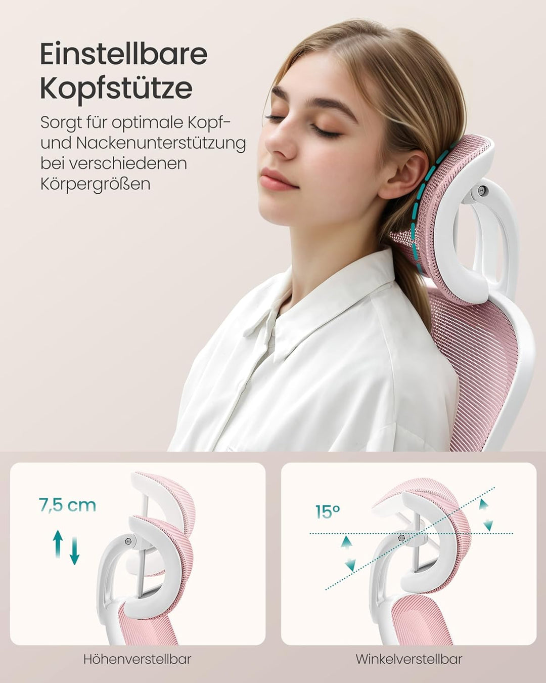 SONGMICS Bürostuhl ergonomisch, Schreibtischstuhl, Drehstuhl mit Mesh, gepolsterte Lendenstütze, Wip