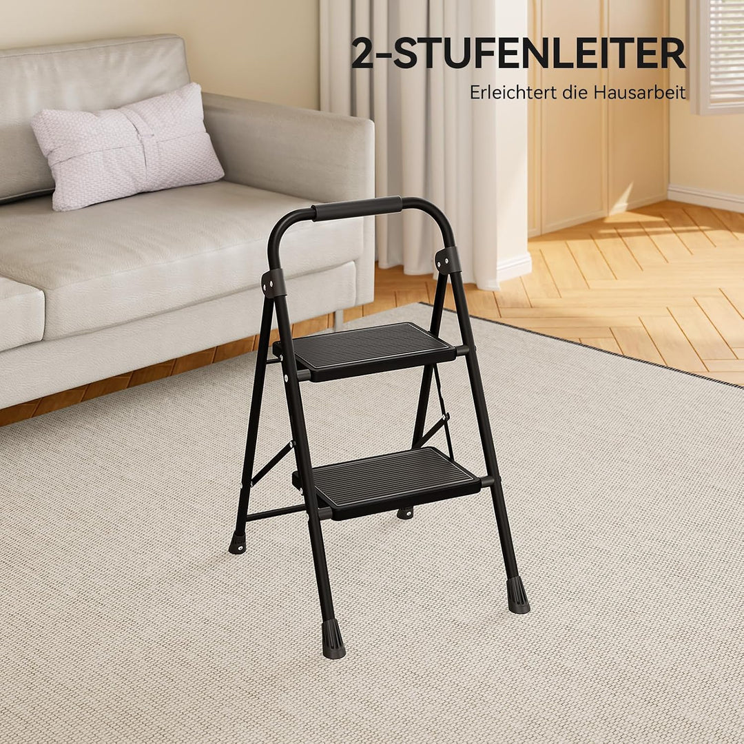 KINGRACK 2 Stufen Kleine Leiter, Trittleiter mit Anti-Rutsch, Breitem Pedal | Tritthocker Klappbar m