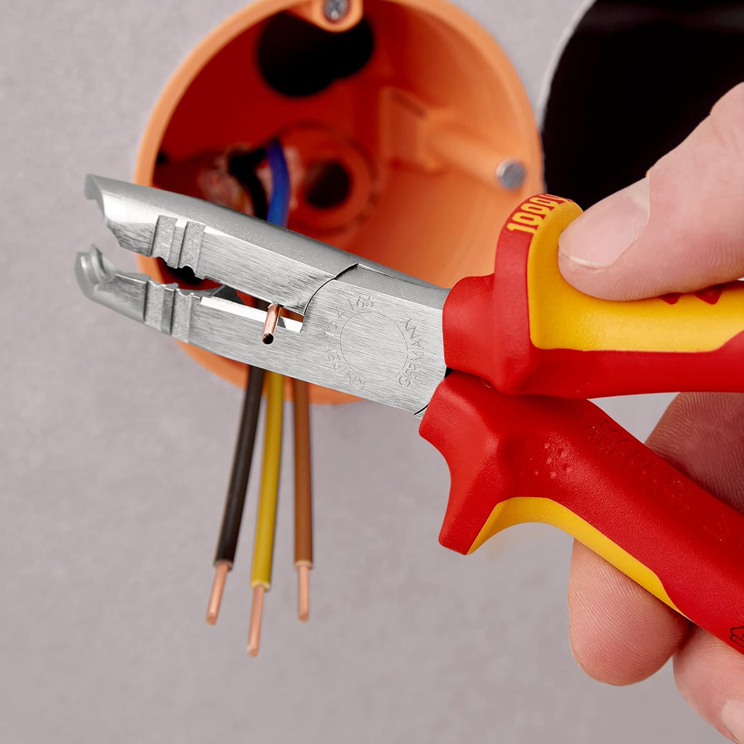 Knipex Abmantelungszange verchromt, isoliert mit Mehrkomponenten-Hüllen, VDE-geprüft 165 mm (SB-Kart