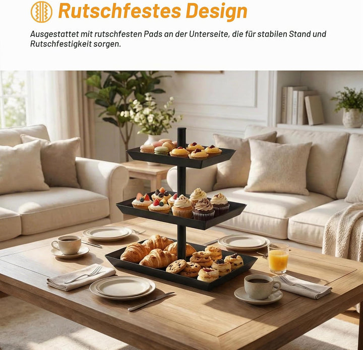 Obst Etagere 3 Stöckig, 360° Drehbare Obstschale Metall Schwarz für Desserts, Kuchen, für Partys und
