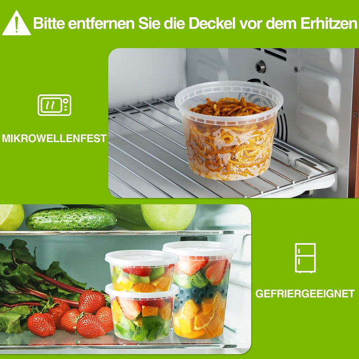 Eupako 60 Stück Vorratsdosen mit Deckel, 480ml Deli Container mit Deckeln | BPA-frei, Luftdicht &amp; au
