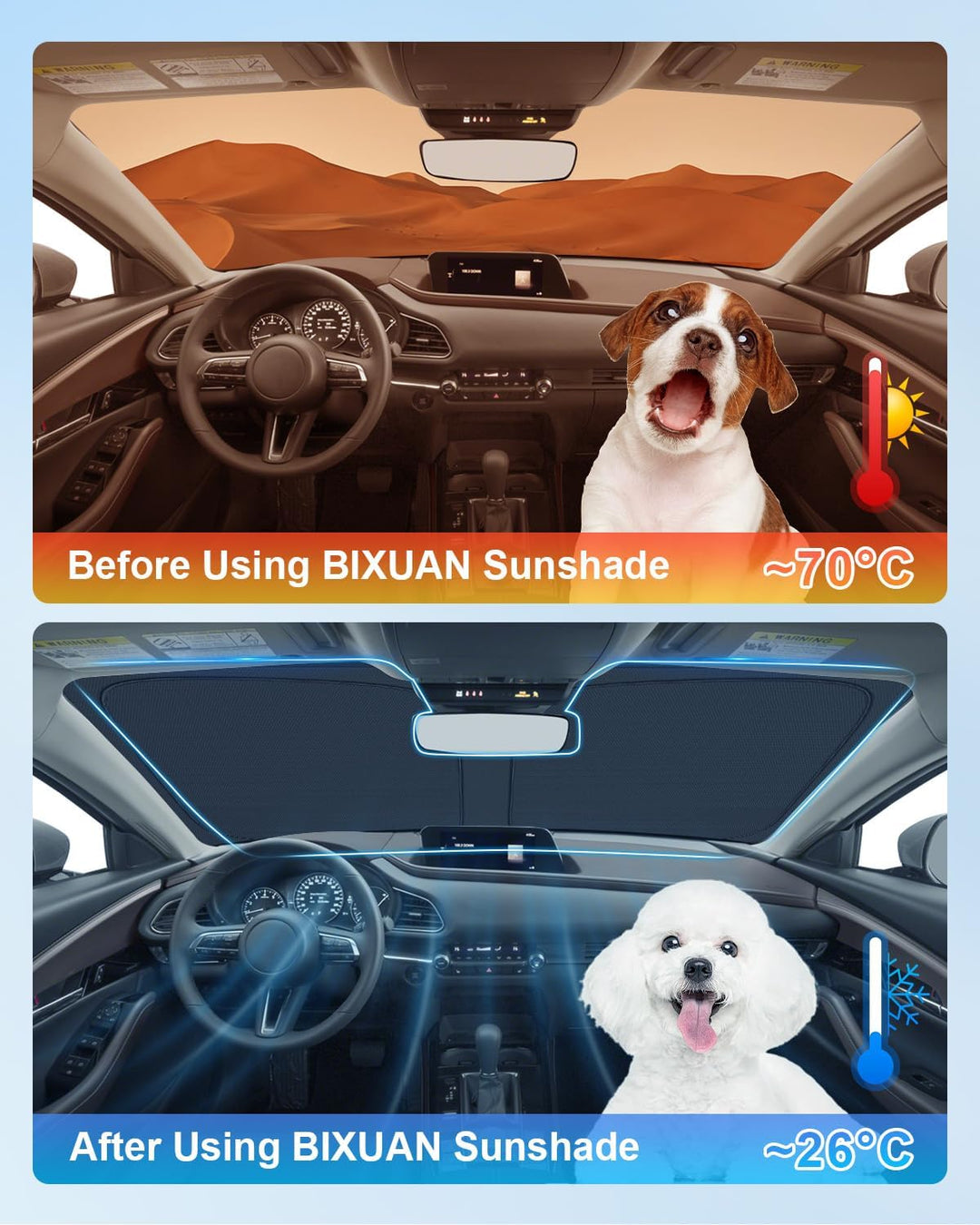 BIXUAN Frontscheiben-Sonnenschutz kompatibel mit Mazda CX30 CX-30 2019-2025 2026 Auto Sonnenschutz A