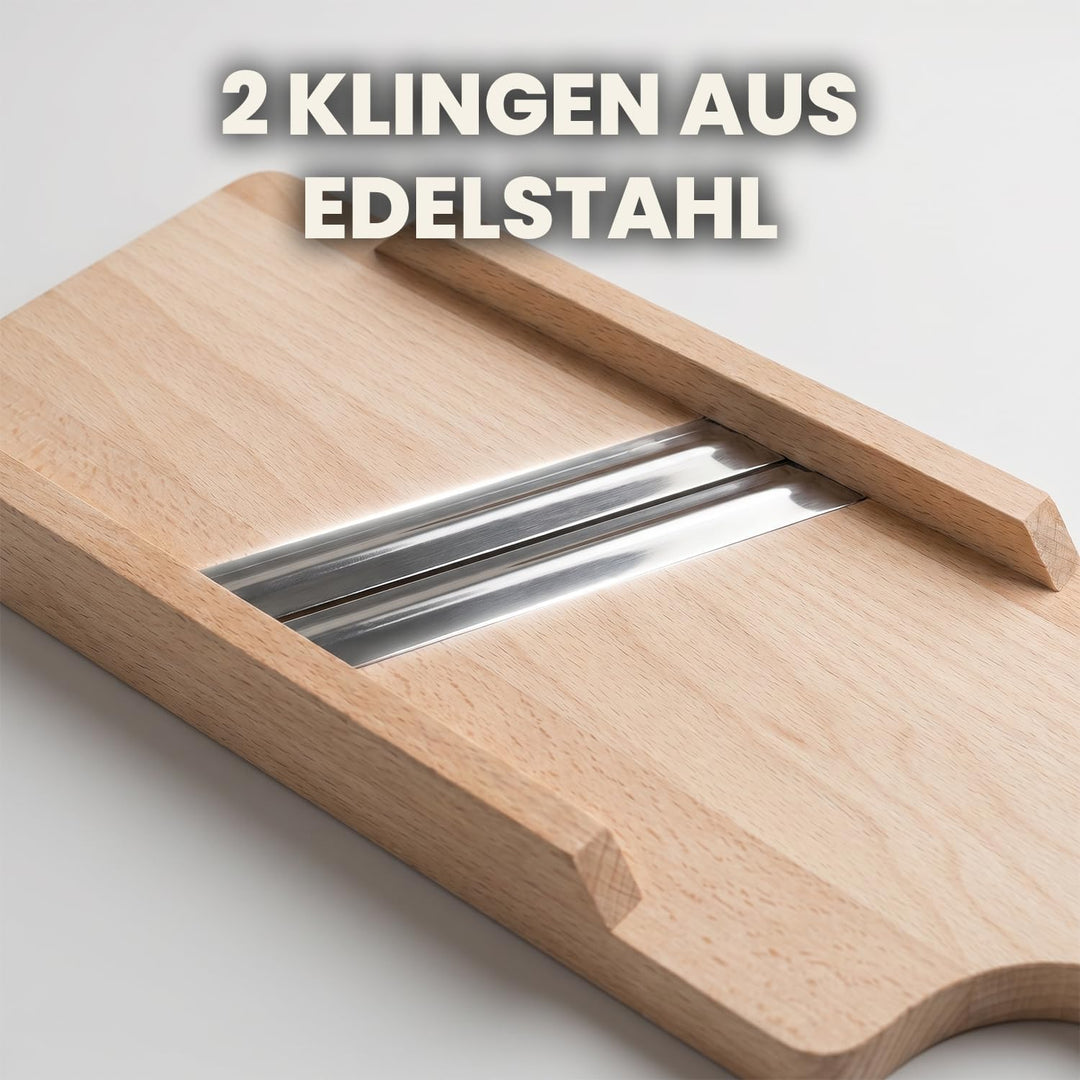 Krauthobel Holz mit 2-facher Klinge aus Edelstahl 36 x 14 x 3 cm | 36 x 14 x 3 cm, Massivholz, Mittl
