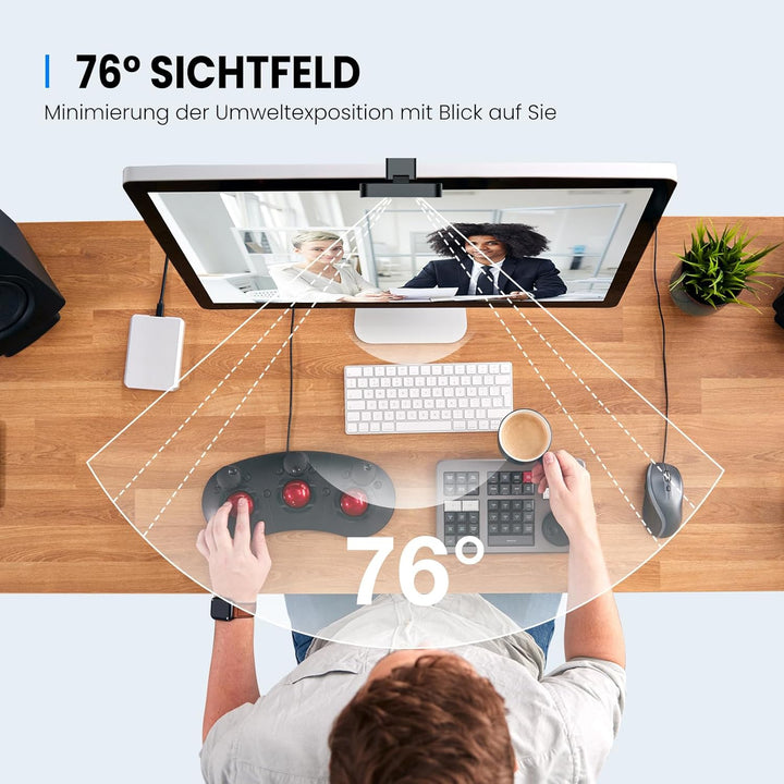 EMEET 2K Webcam - C960 2K Webcam mit Dual Mikrofon, Web Cam mit Objektivabdeckung, 76° Streaming Kam