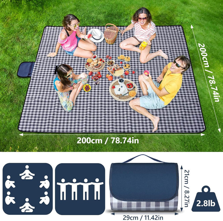 Grosse Picknickdecke Wasserdicht, 200 x 200 cm Picknickmatte, maschinenwaschbar, zusammenklappbar un