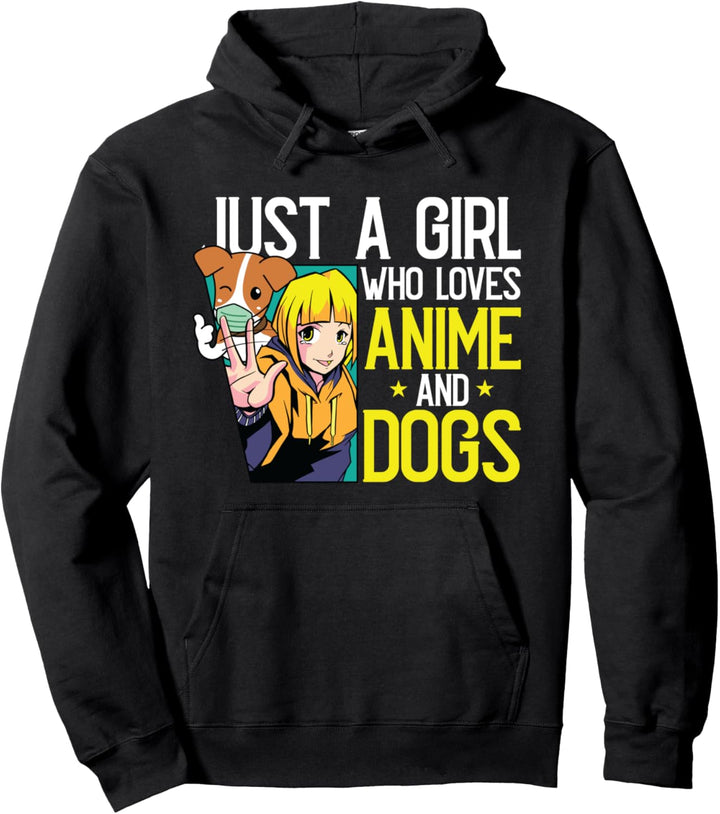 Just A Girl Who Loves Anime And Dogs Funny Puppy Pet Lover Pullover Hoodie