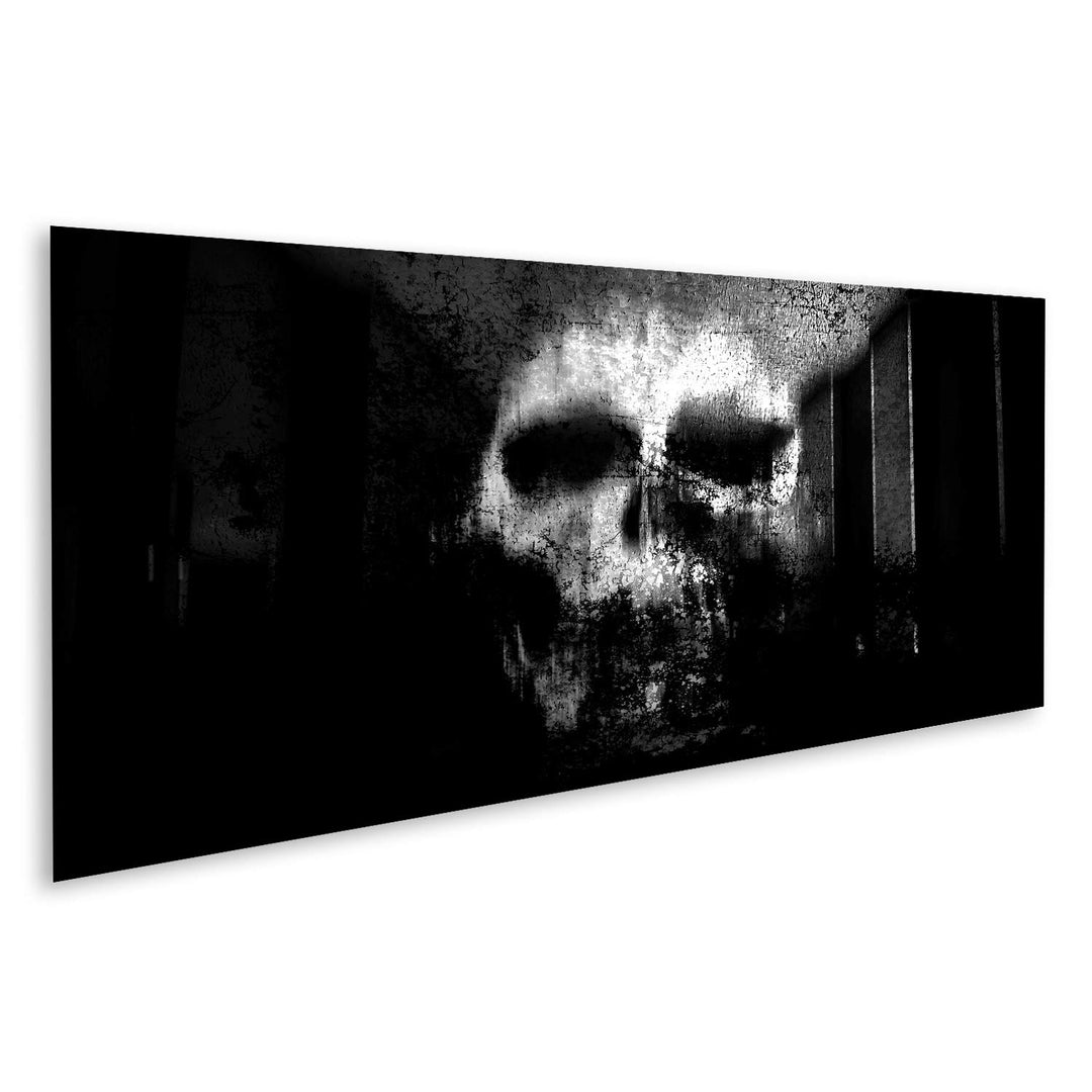 islandburner Bild auf Leinwand Horror Schädel Schwarzweiss Horror Hintergrund Für Halloween Und Film