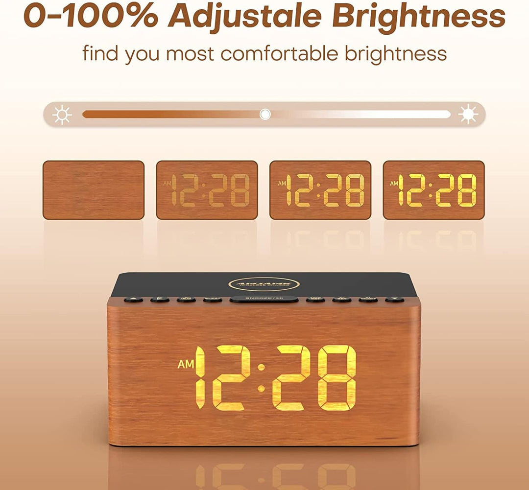ANJANK Hölzerner Bluetooth-Lautsprecher Radiowecker Digital,Kabellose Ladestation für iPhone/Samsung