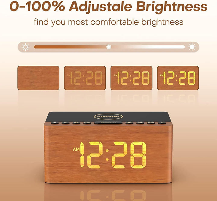 ANJANK Hölzerner Bluetooth-Lautsprecher Radiowecker Digital,Kabellose Ladestation für iPhone/Samsung