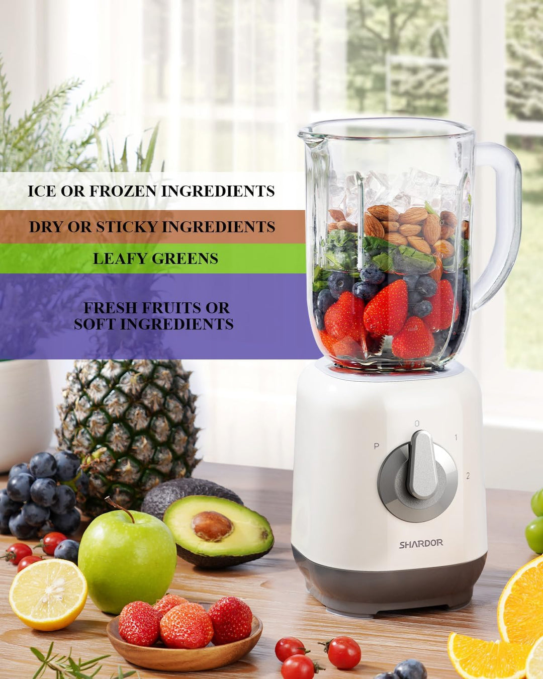 Standmixer, Smoothie Maker für schnelles 3D-Mehrwinkelschneiden, Mixer mit 2 Geschwindigkeiten und P