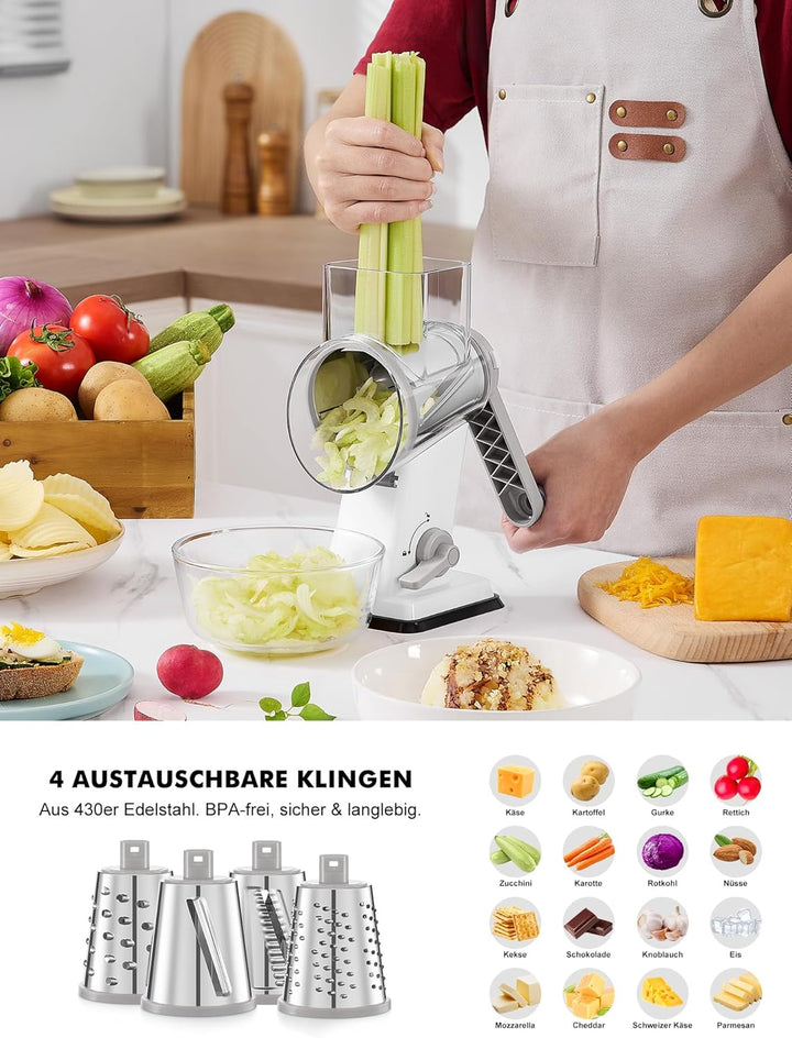 GDL Käsereibe, 4-in-1 Gemüsereibe, Küchenreibe für Käse, Gurke, Karotte und Andere Zutaten, Reibe fü